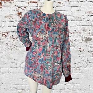 Women’s Landau Teal, Cobalt and Fuchsia Floral Pattern Scrub Jacket. Size XL-XXL